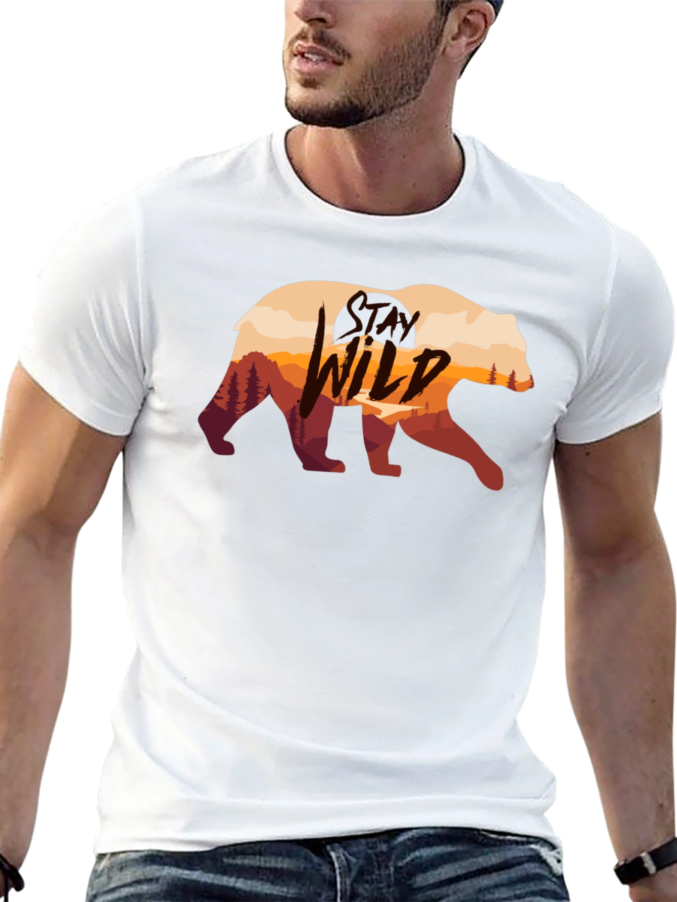 Wild Bear Graphic Print Black T-Shirt