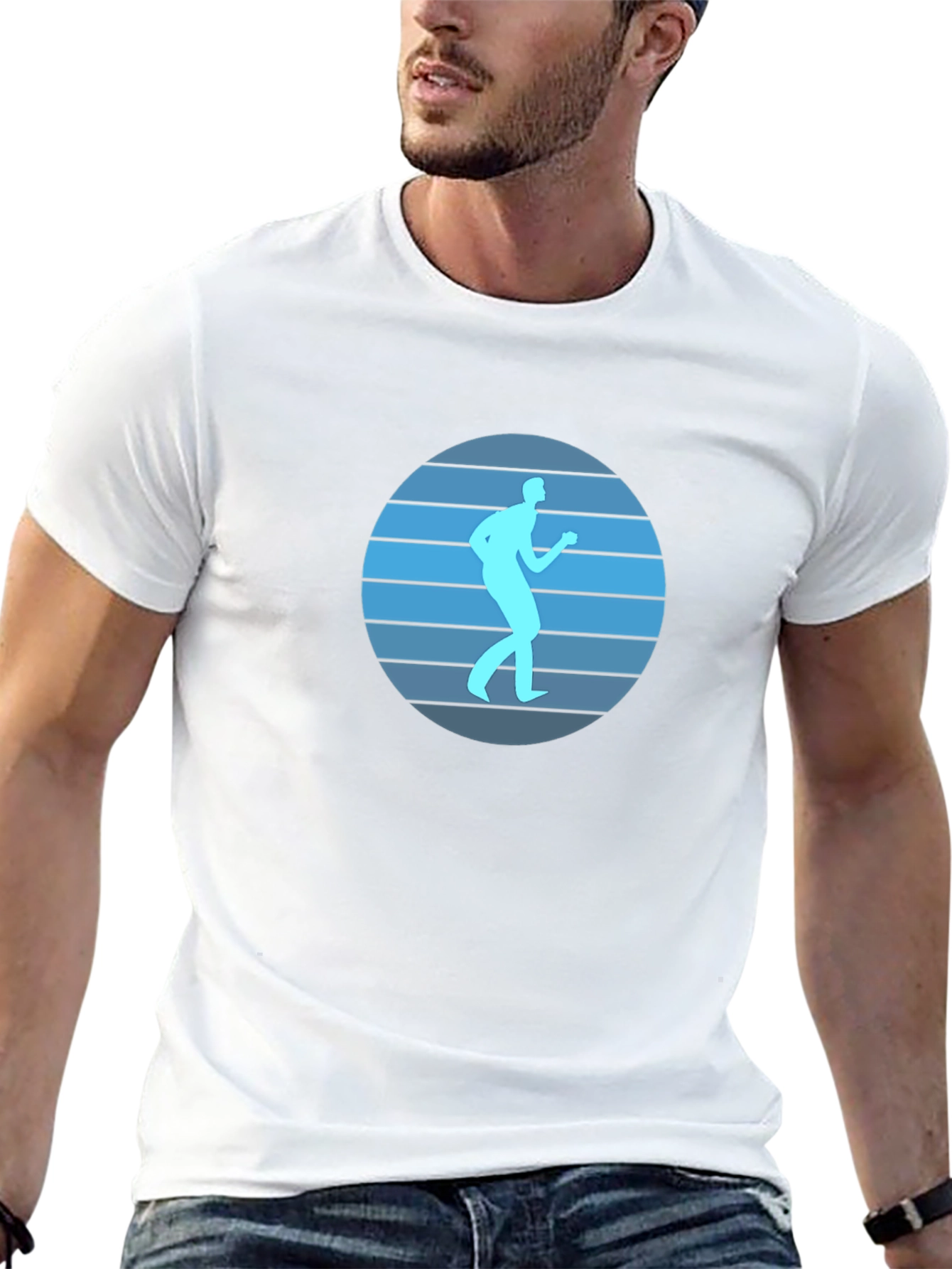 Retro Runner Graphic Tee - Black Cotton Blend Shirt