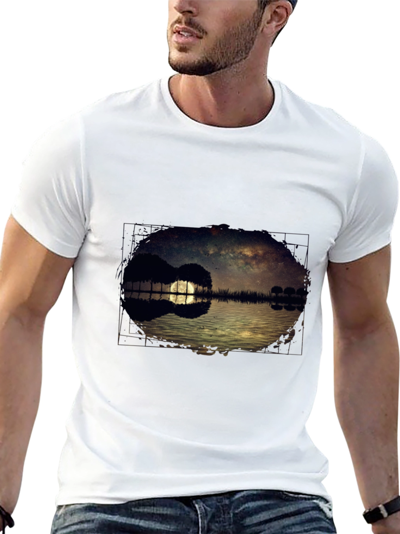Guitar Landscape Graphic Tee - Black Cotton Casual Shirt