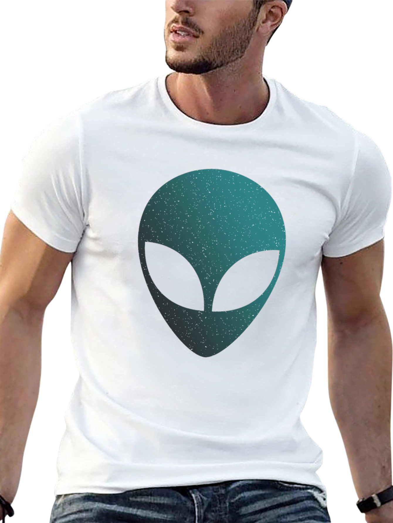Alien Head Graphic T-Shirt - Black Crew Neck