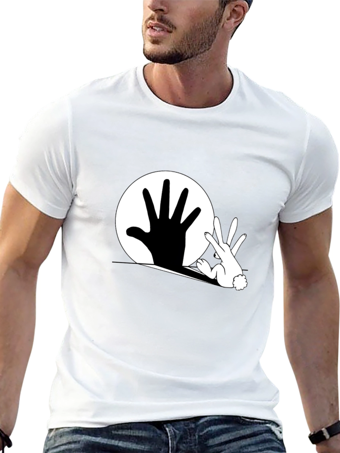Hand Rabbit Shadow T-Shirt - Black Graphic Tee