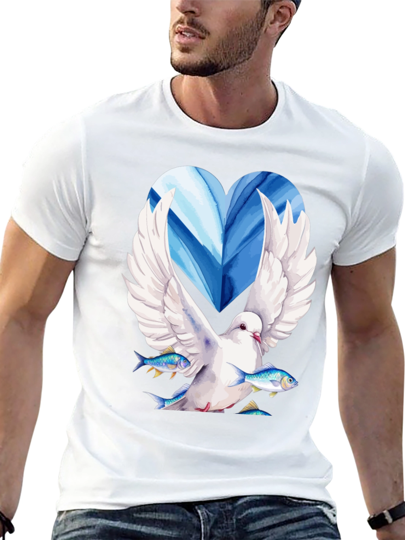 Dove with Fish Graphic Tee - Peace & Nature