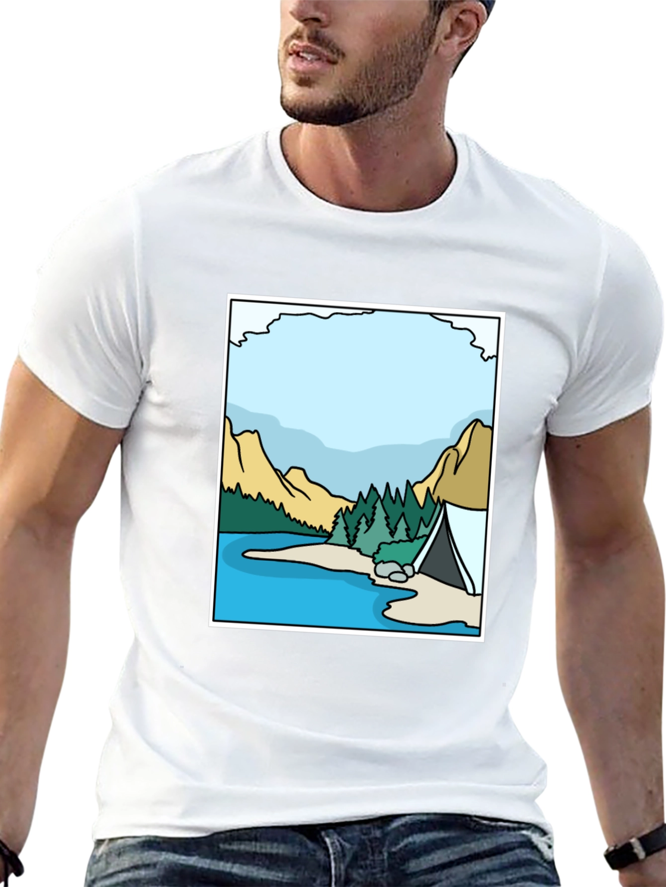 Camping Lake Graphic Tee - Black