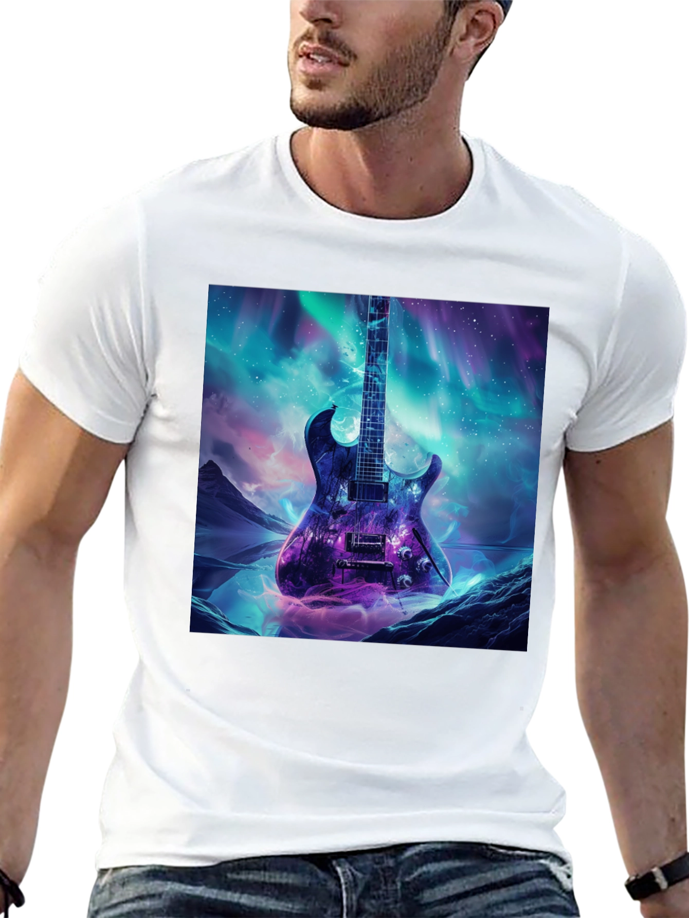 Guitar Galaxy Graphic Tee - Black Cotton T-Shirt