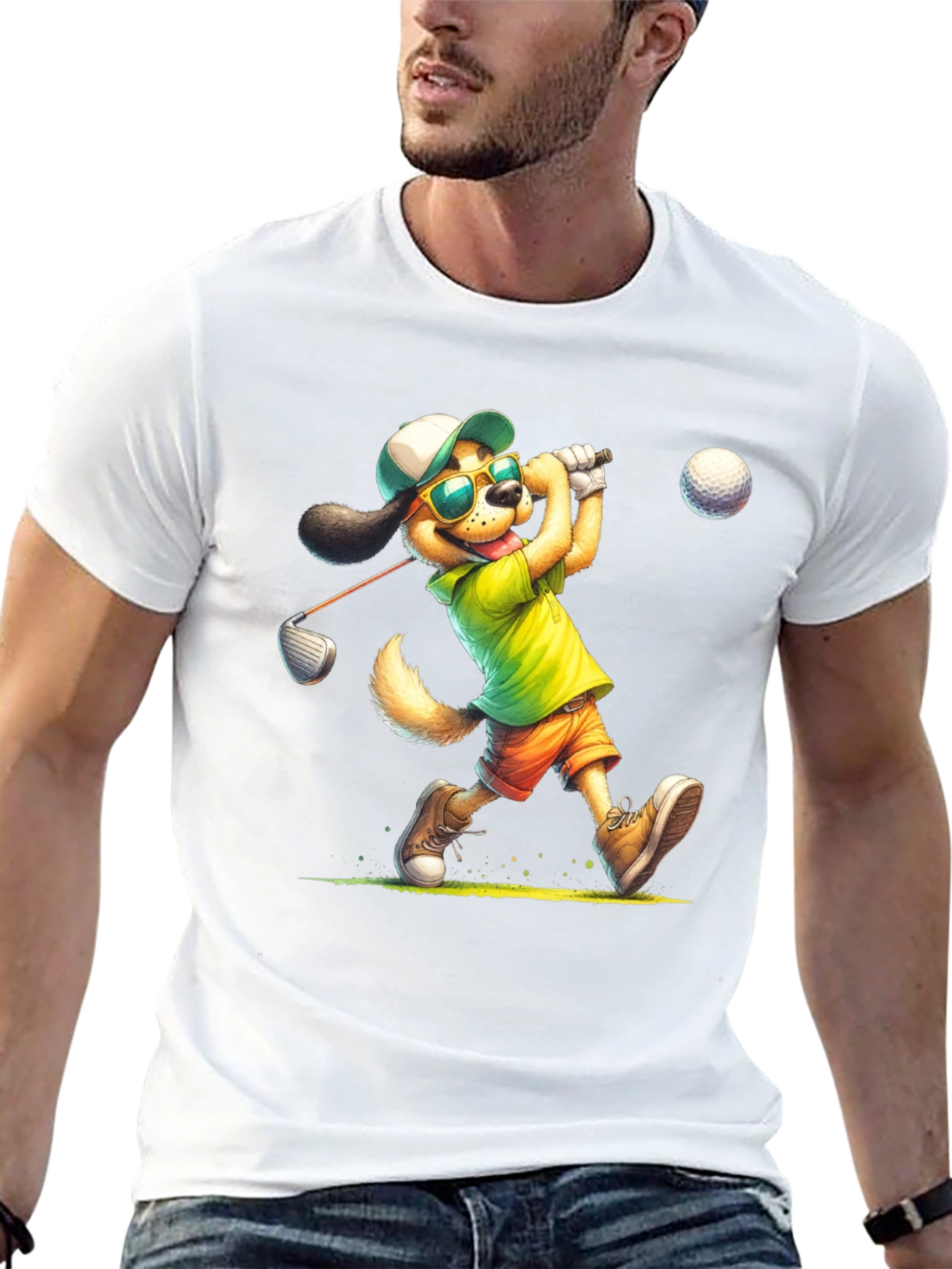 Cartoon Dog Golfer T-Shirt