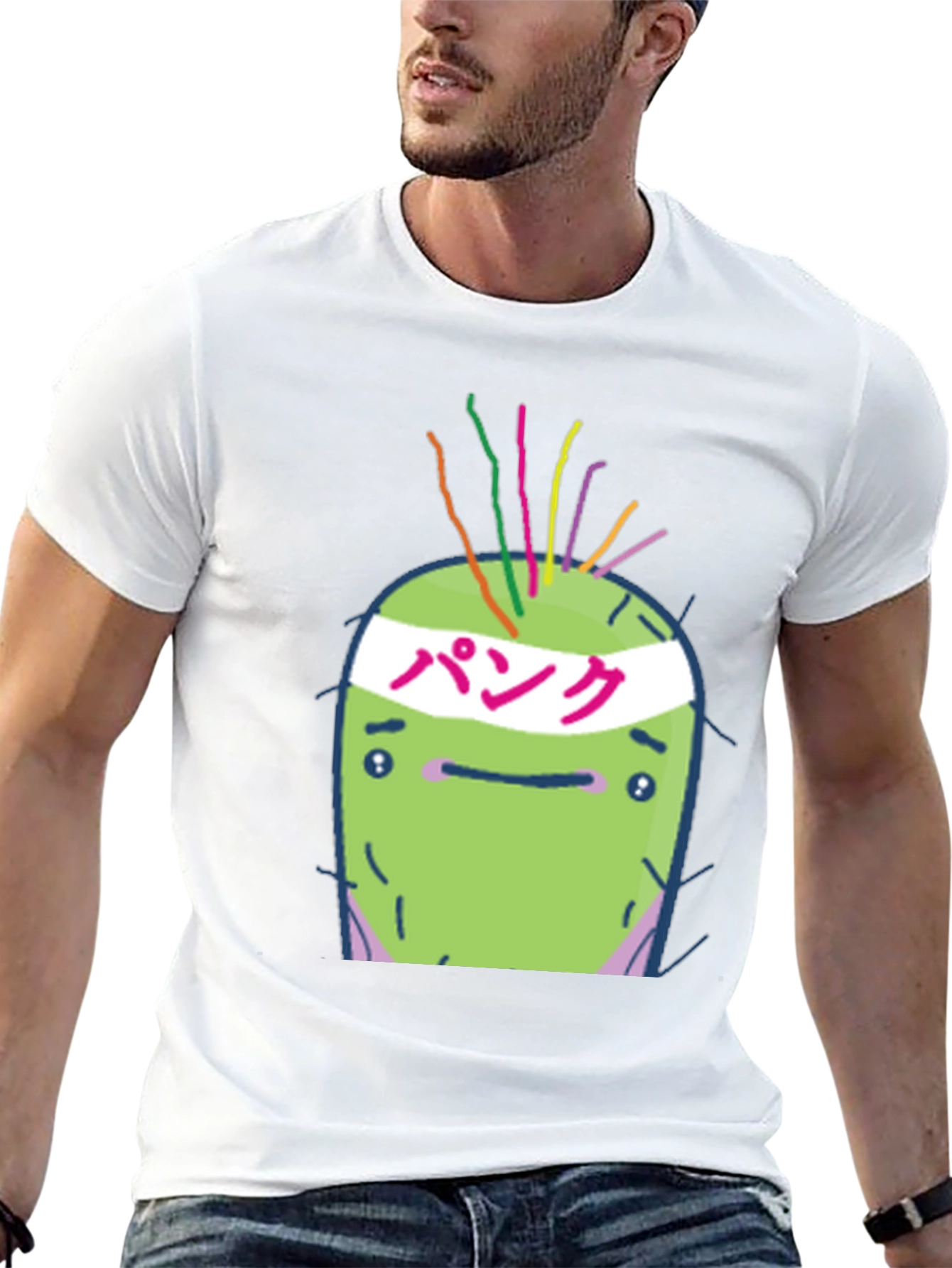 Punk Cactus Graphic Tee - Black Cotton T-Shirt
