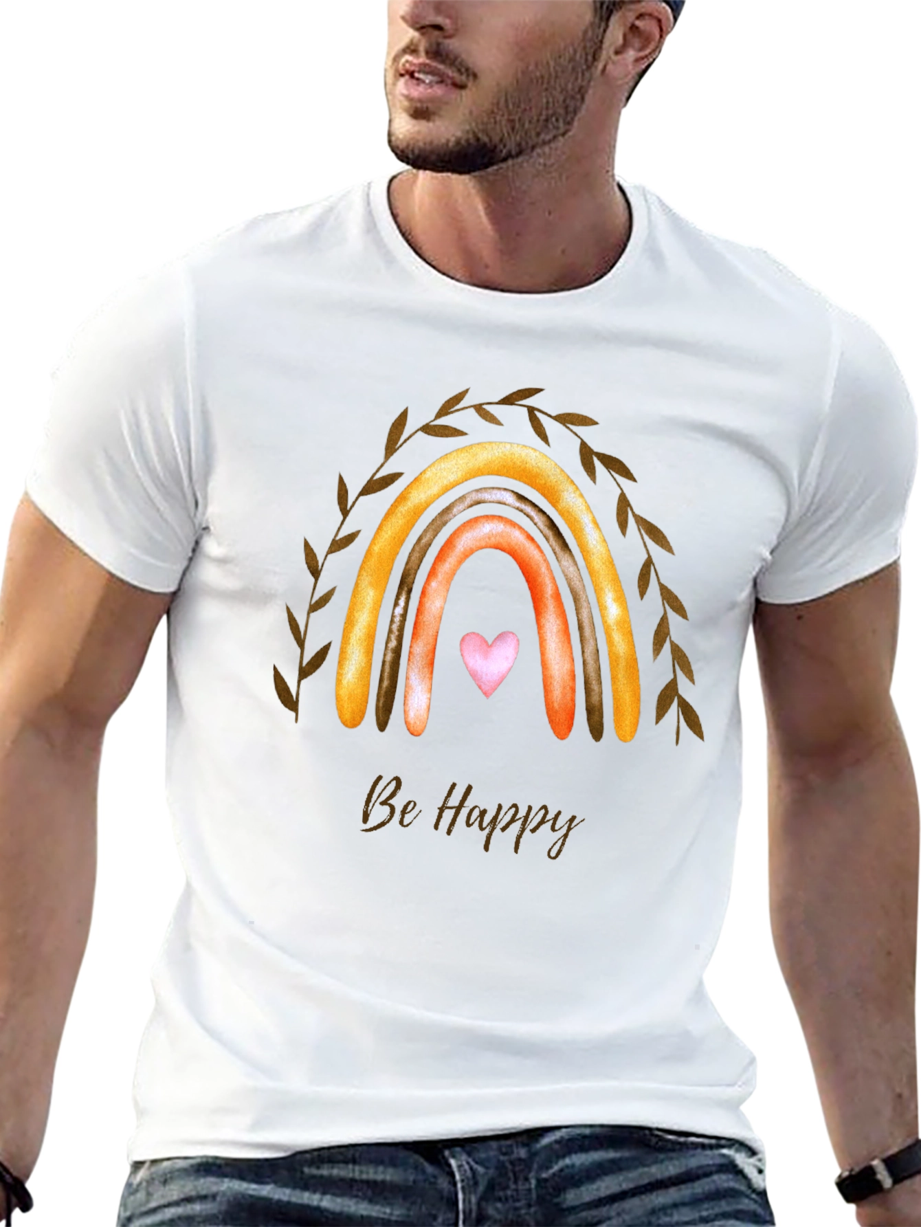 Be Happy Rainbow Graphic T-Shirt