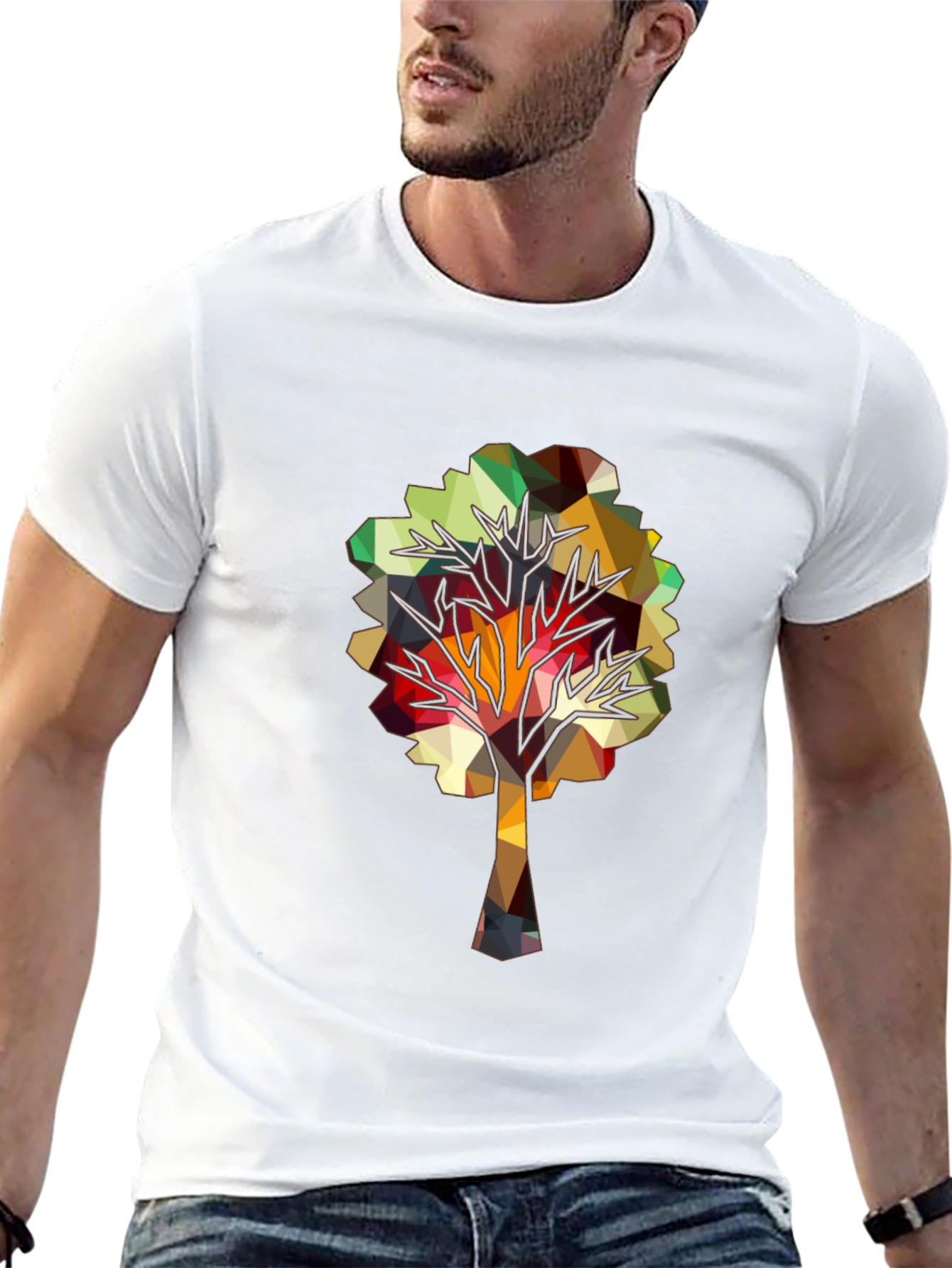 Geometric Tree Graphic Tee - Abstract Polygonal Art Shirt
