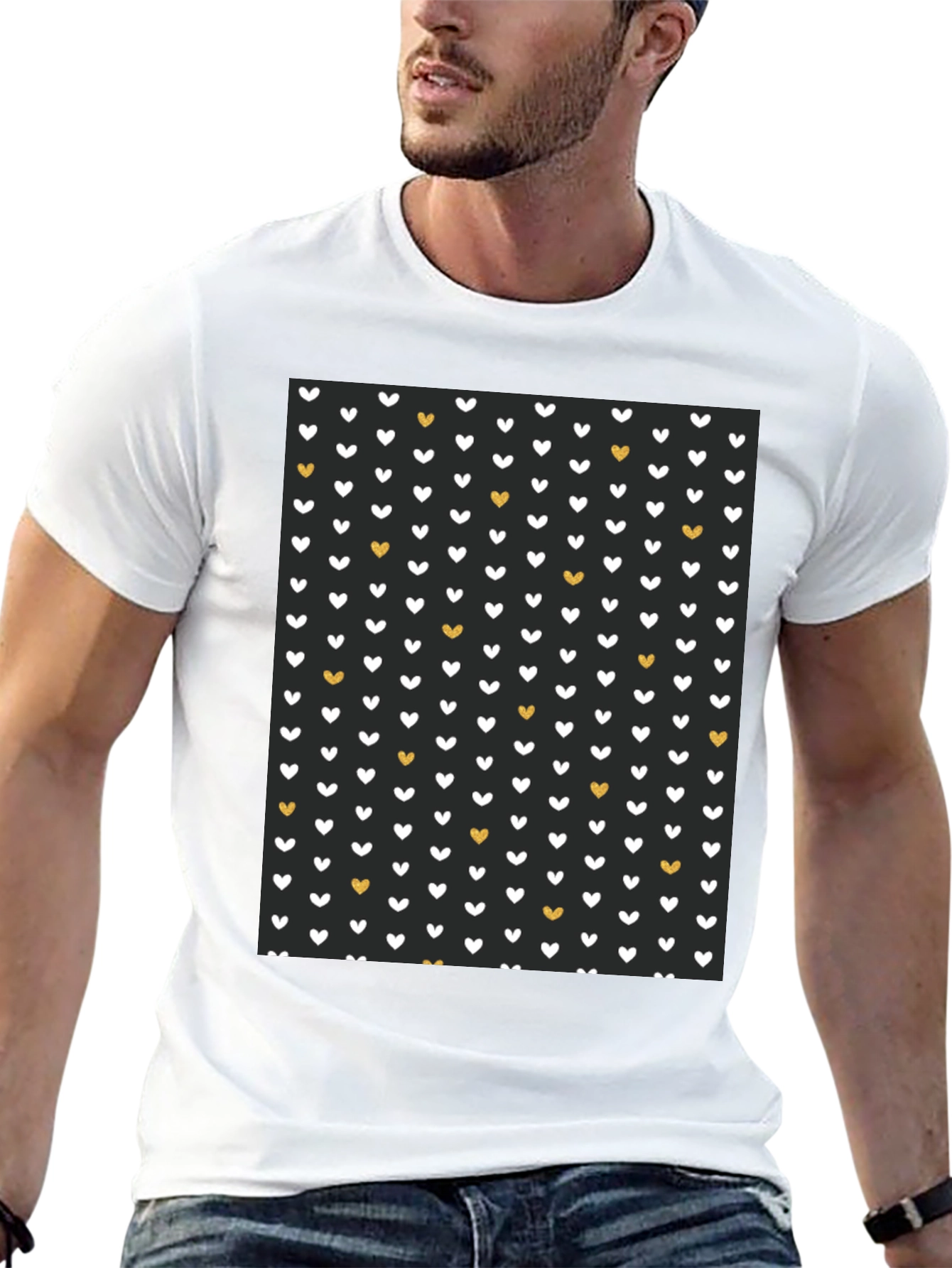 Heart Pattern Black T-Shirt