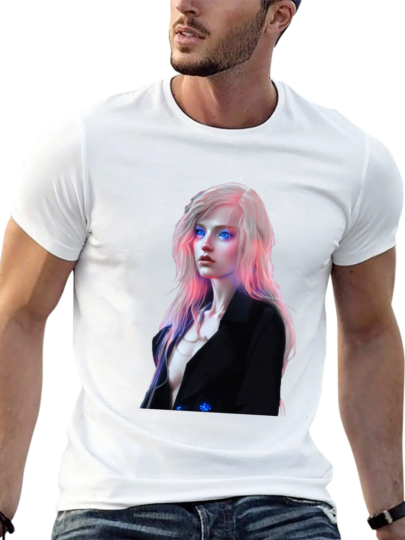 Cyberpunk Woman Graphic Tee - Black Cotton Blend