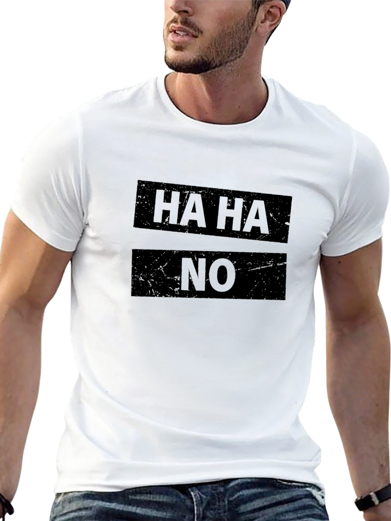 Humorous HA HA NO Graphic Black T-Shirt