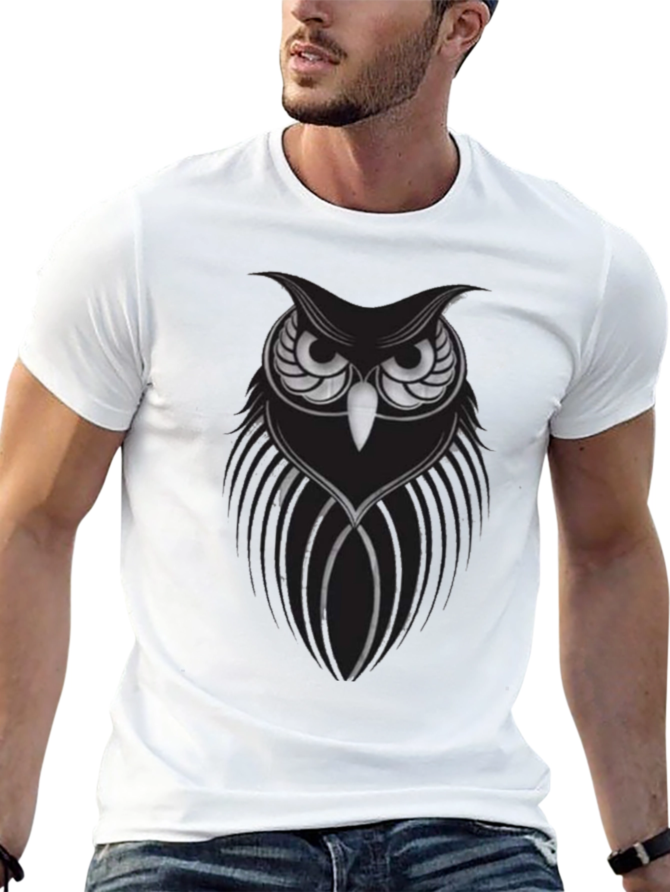 Mens Black Owl Graphic Tee - Stylish Bird Design