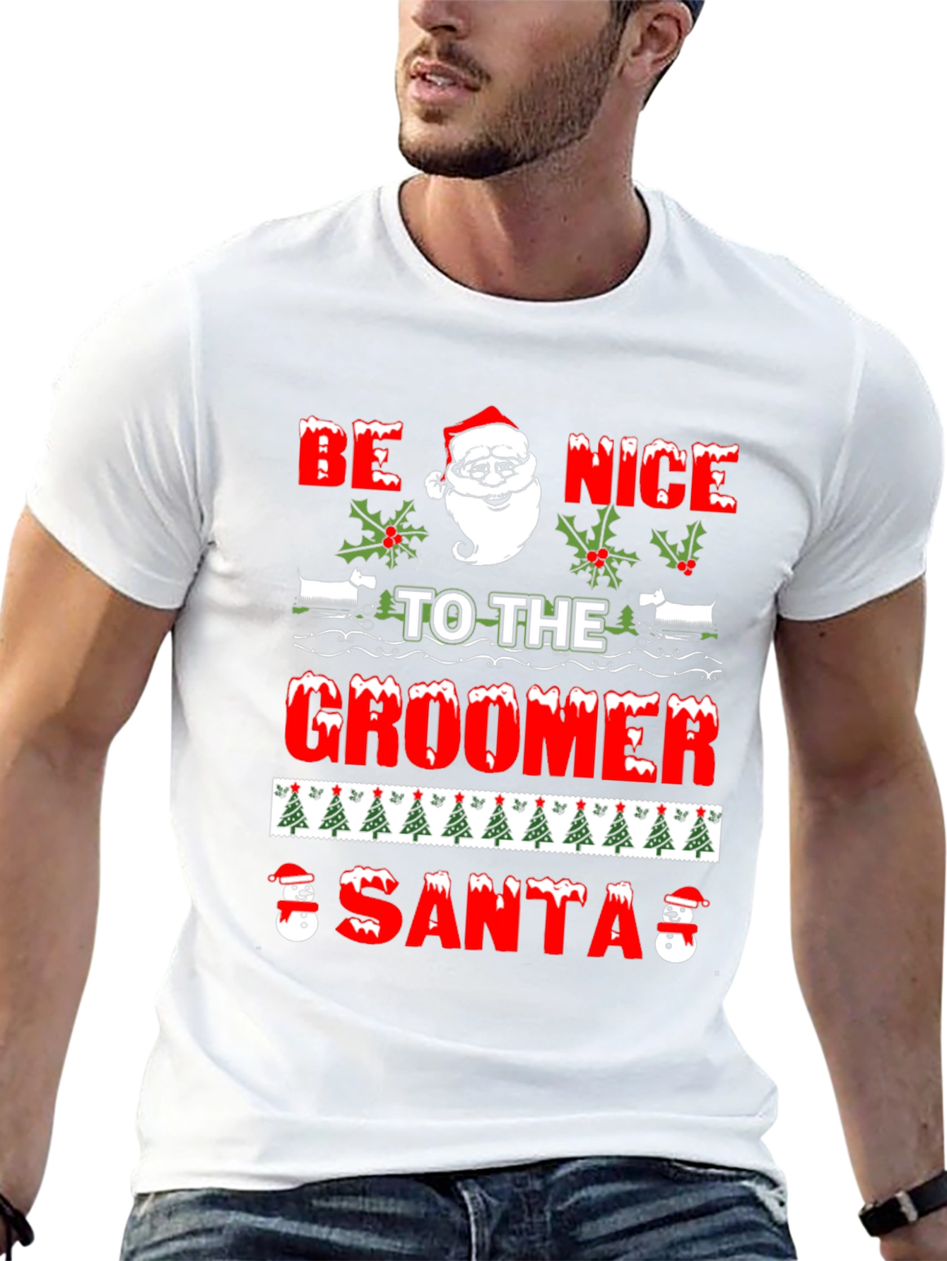 Be Nice to The Groomer Santa Holiday T-Shirt