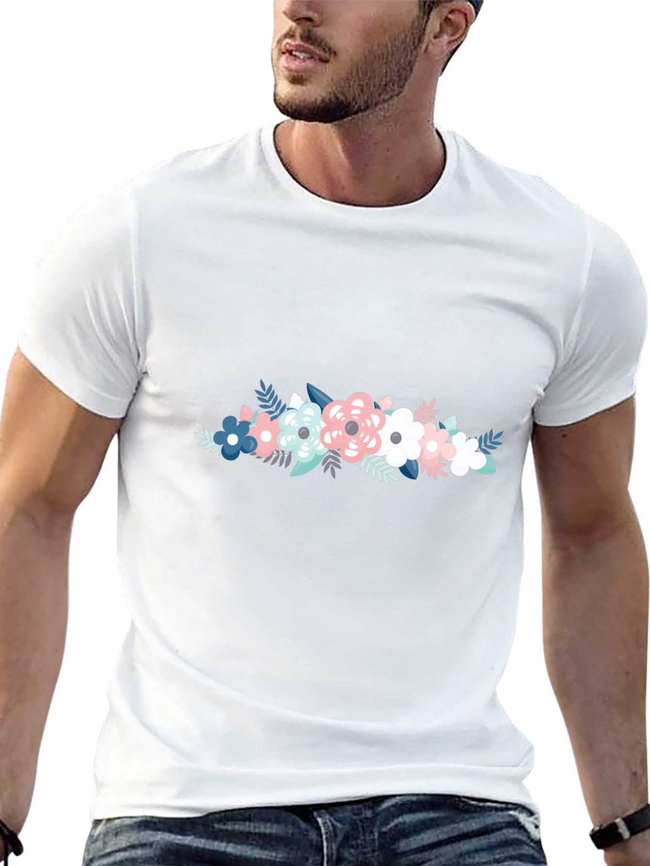 Floral Graphic Tee - Stylish Mens Black T-Shirt
