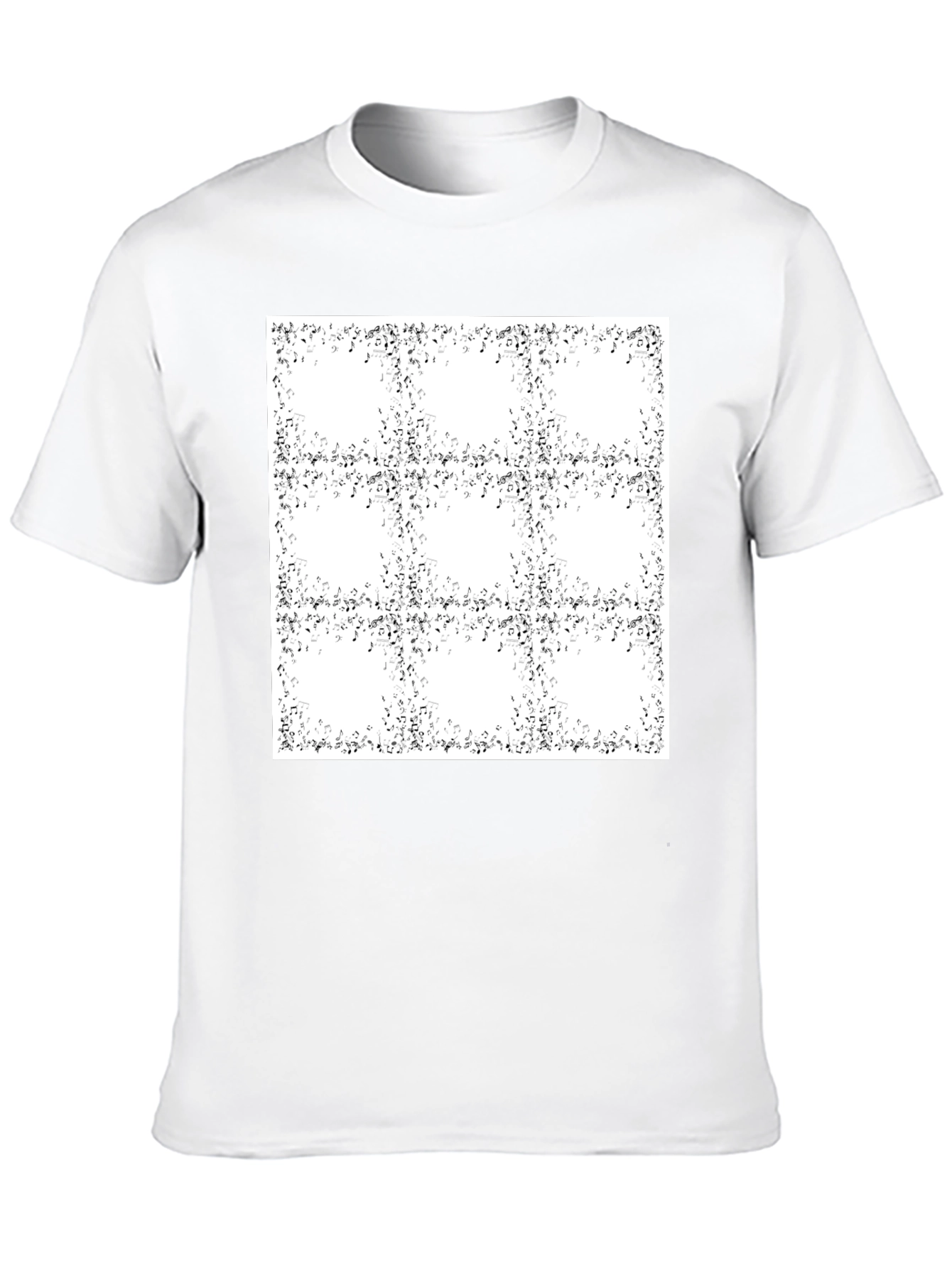 Mens Black T-Shirt with Musical Notes Pattern