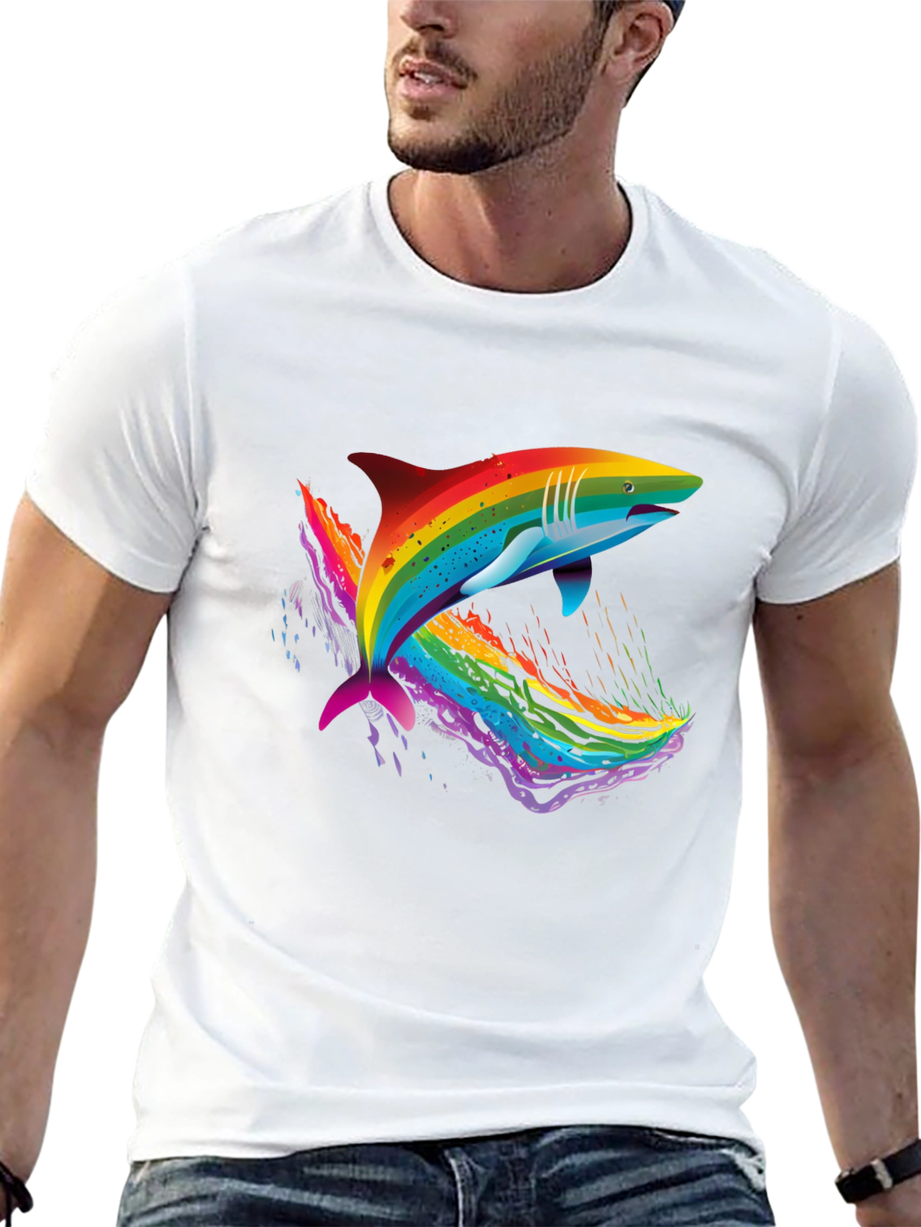 Rainbow Shark Graphic Black T-Shirt