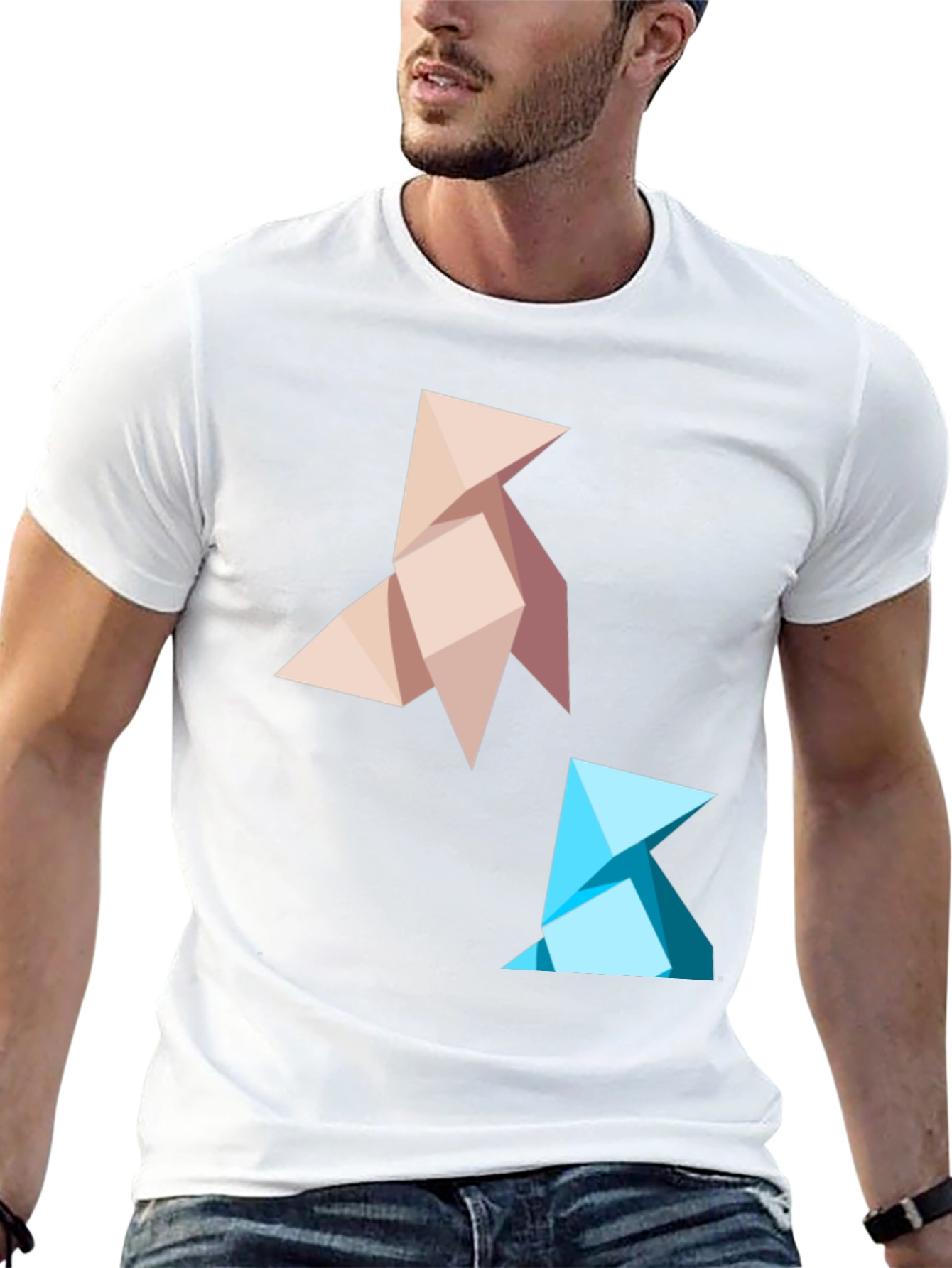 Geometric Origami Bird Graphic Tee - Black