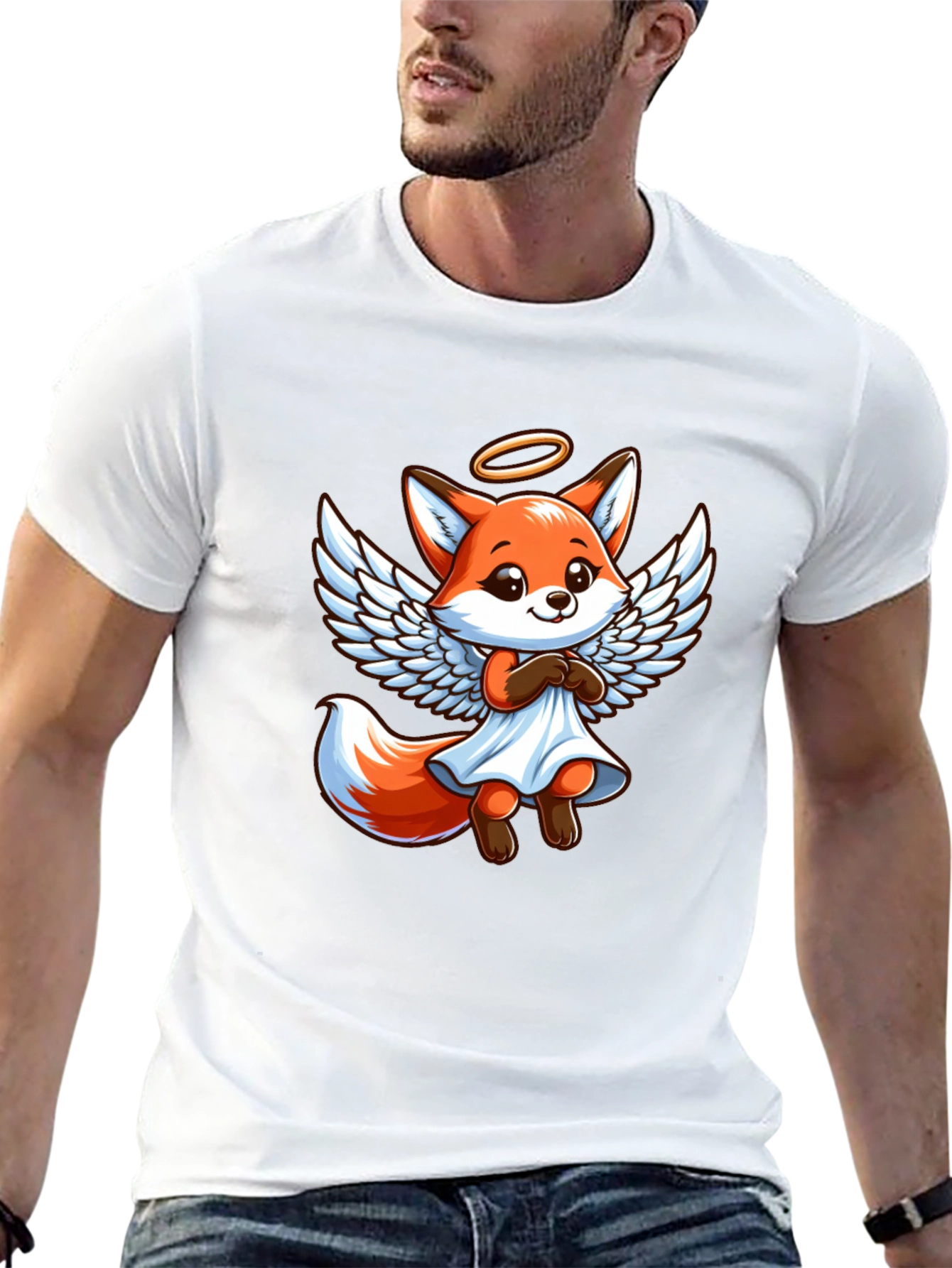 Angel Fox Graphic Tee - Black Cotton T-Shirt