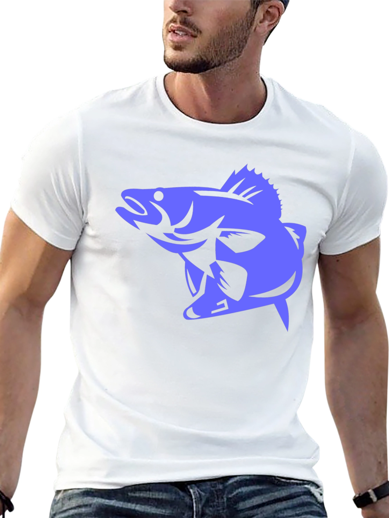 Mens Black T-Shirt with Blue Fish Graphic