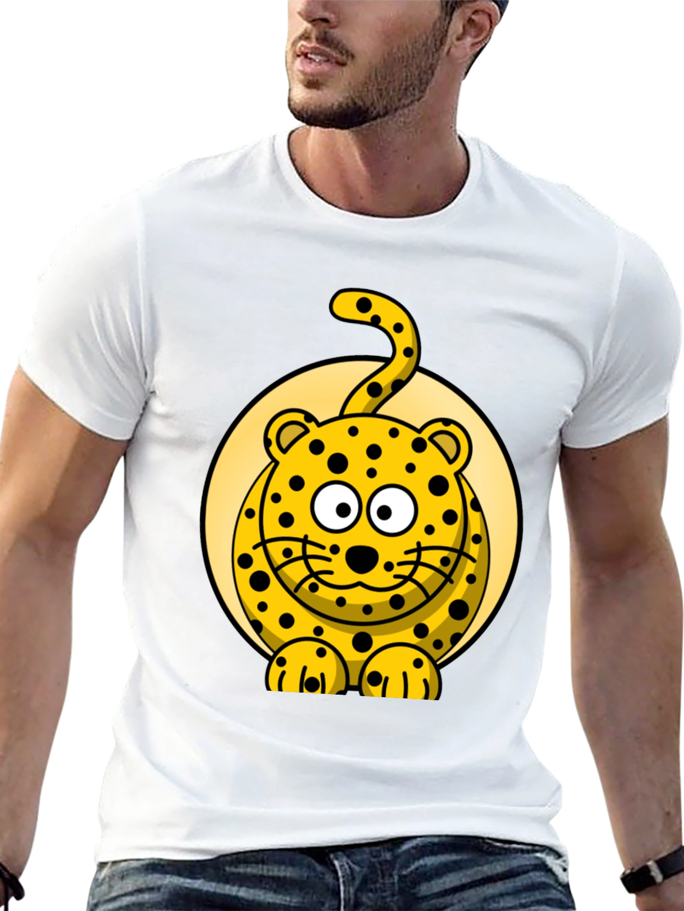 Cartoon Leopard Graphic Black T-Shirt
