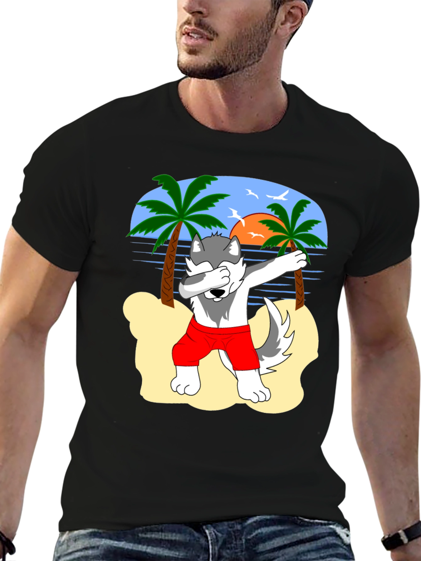 Dabbing Husky Beach T-Shirt