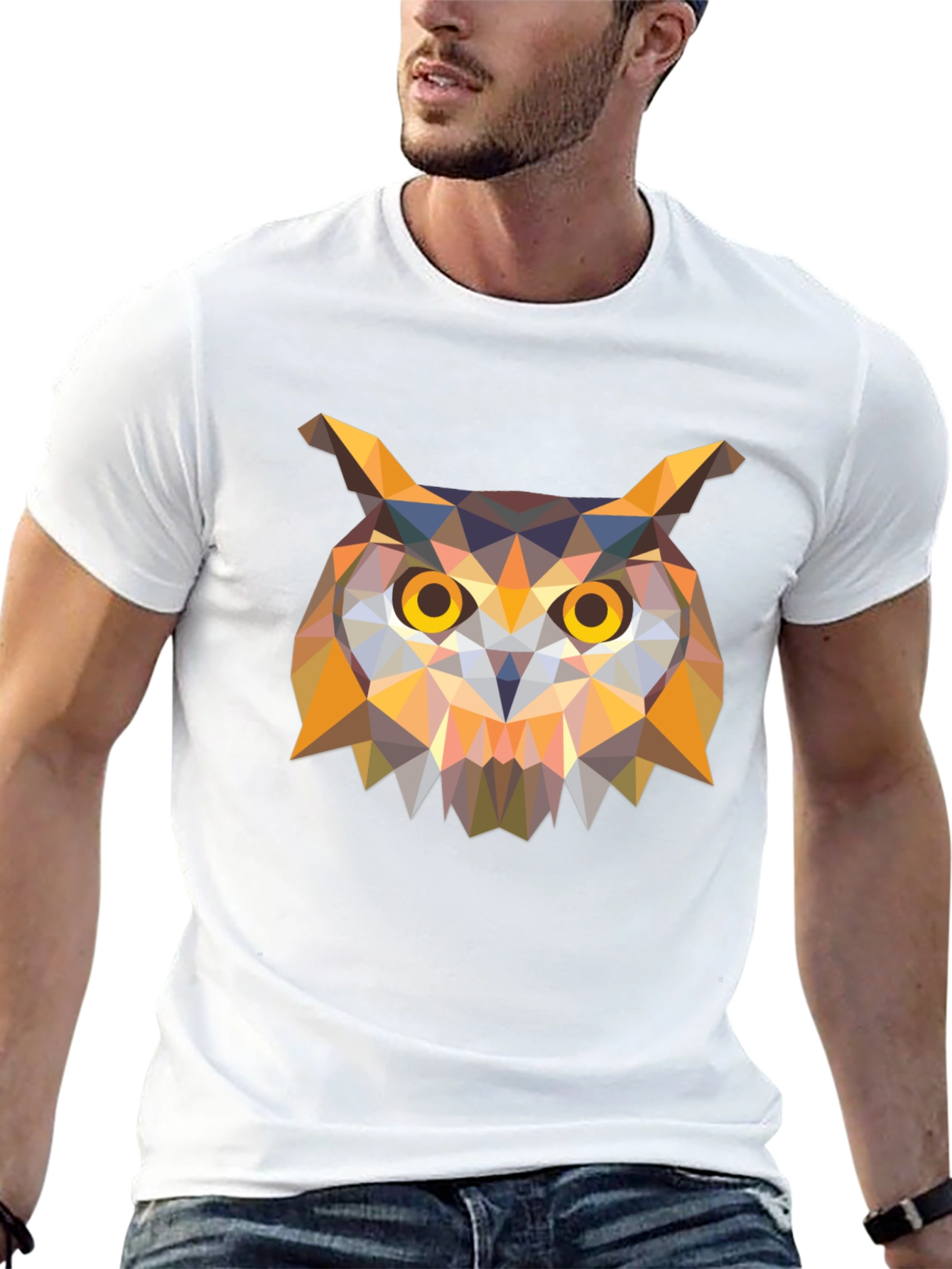 Geometric Owl Graphic Tee - Stylish Mens Black T-Shirt