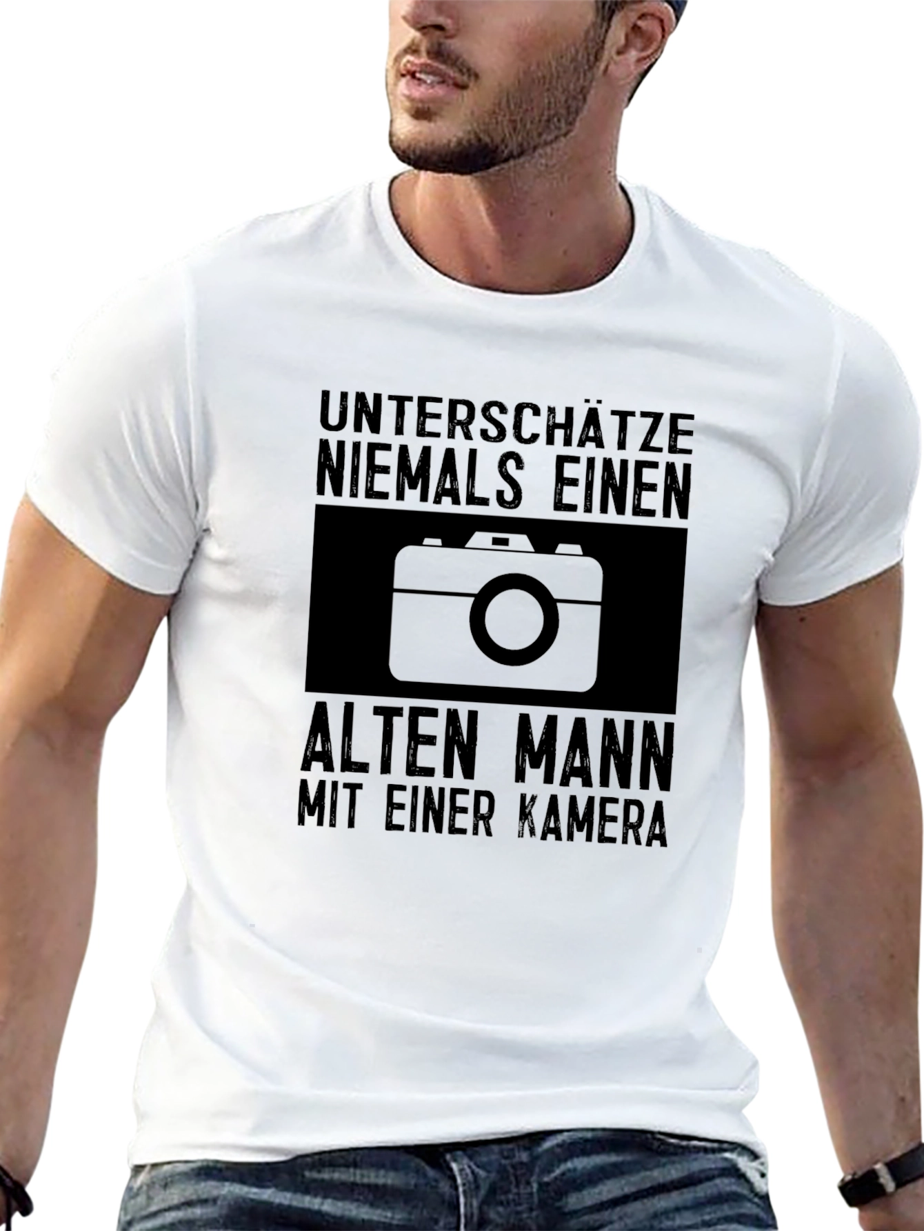 Never Underestimate Old Man with Camera Graphic Tee