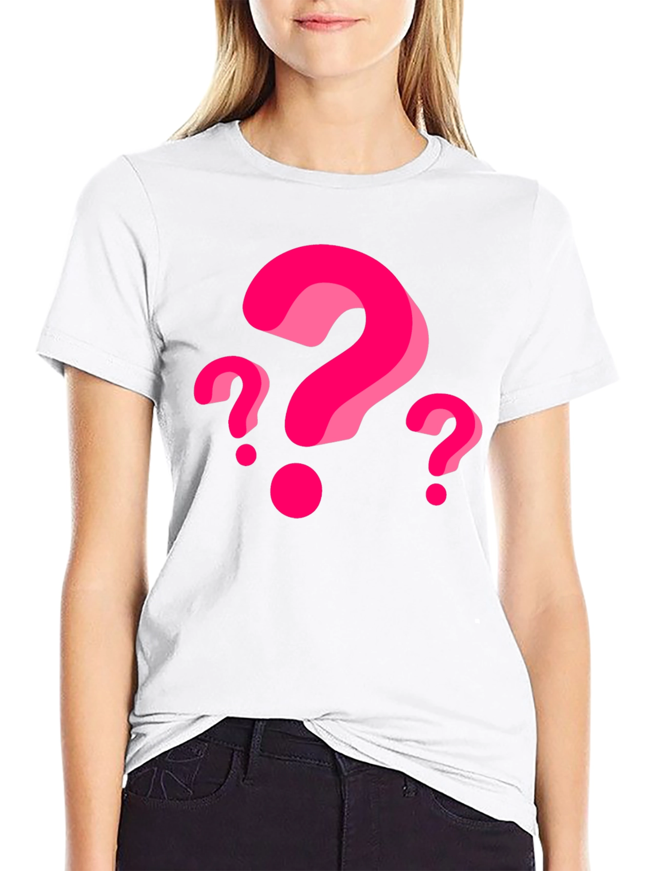 Mens Black T-Shirt with Pink Question Marks