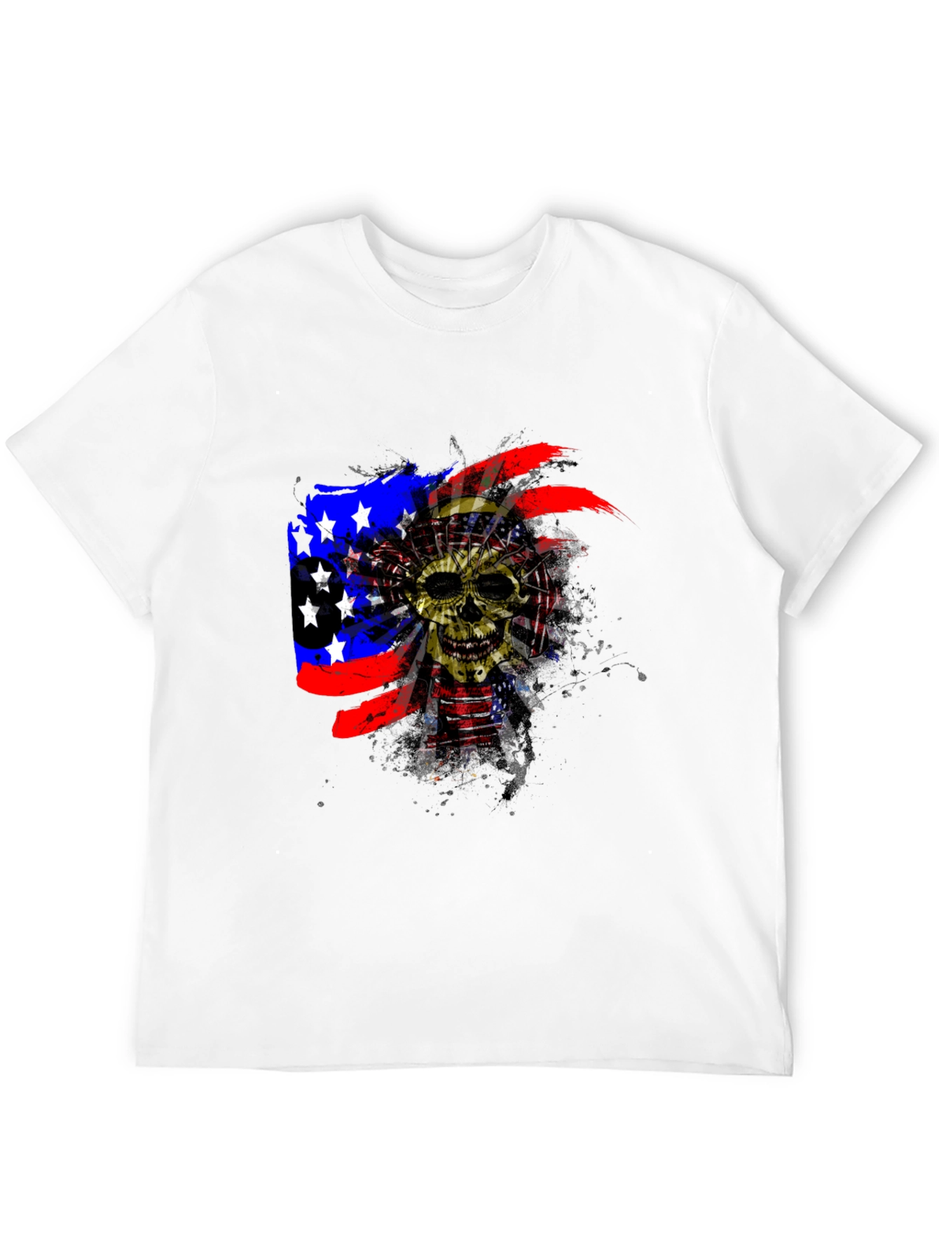 Skull American Flag Mens Black T-Shirt