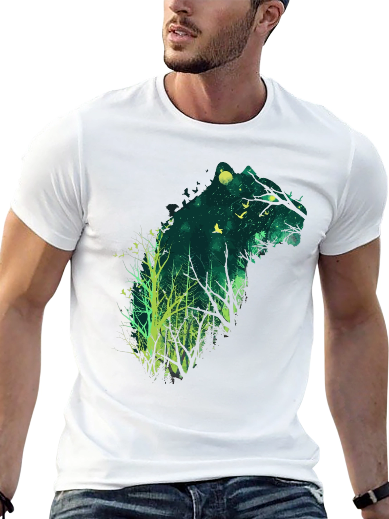 Nature Bear Graphic Tee - Mens Black Cotton T-Shirt