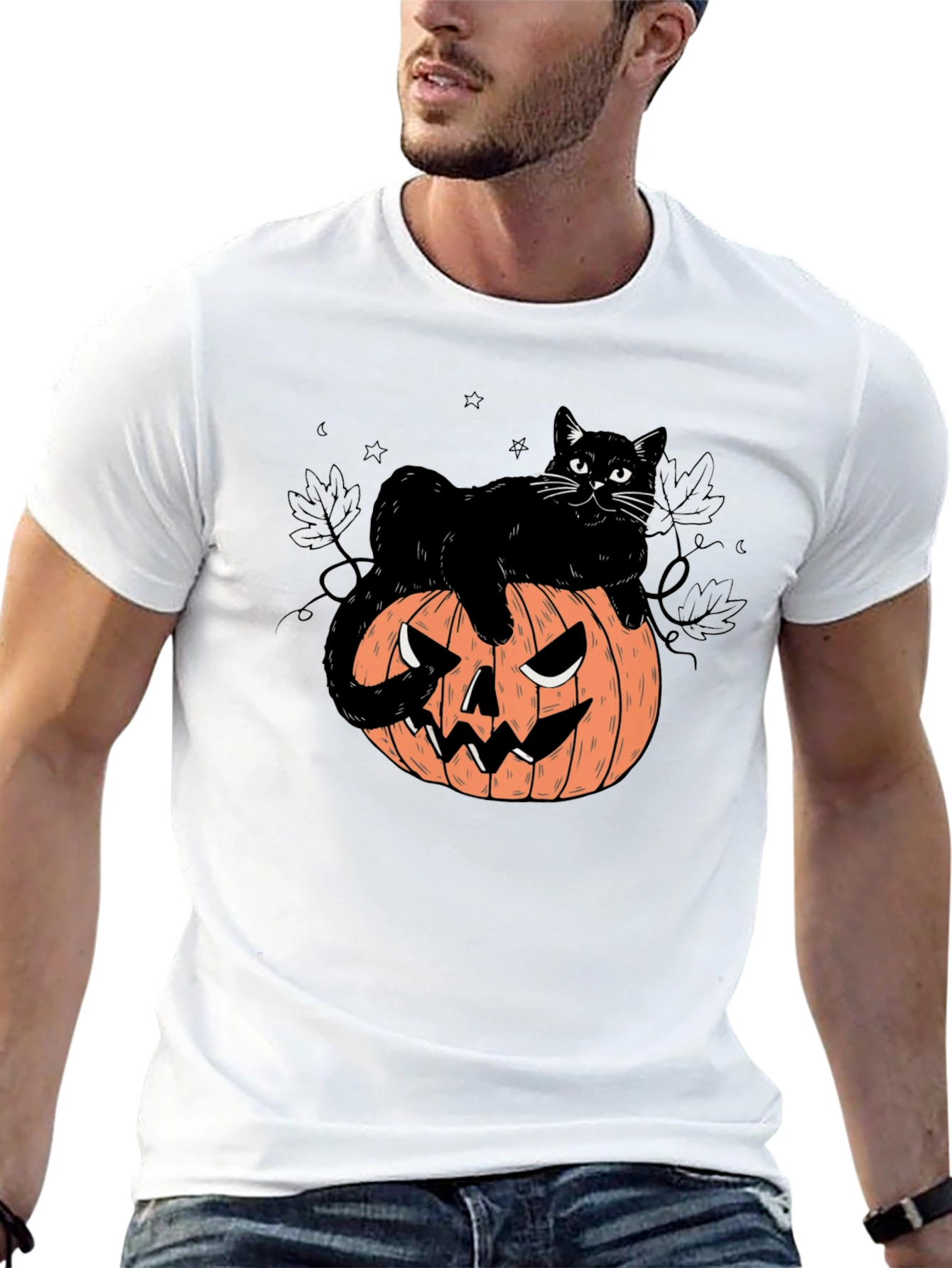 Halloween Cat on Pumpkin Graphic Tee
