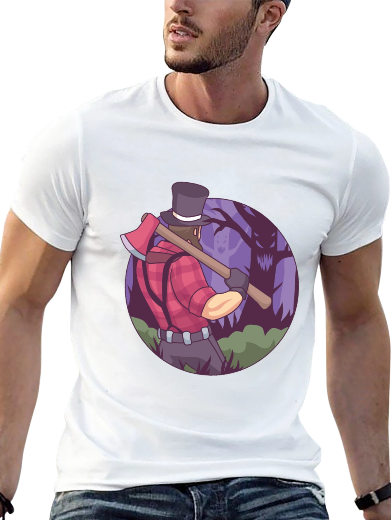 Lumberjack T-Shirt - Axe & Spooky Forest Design