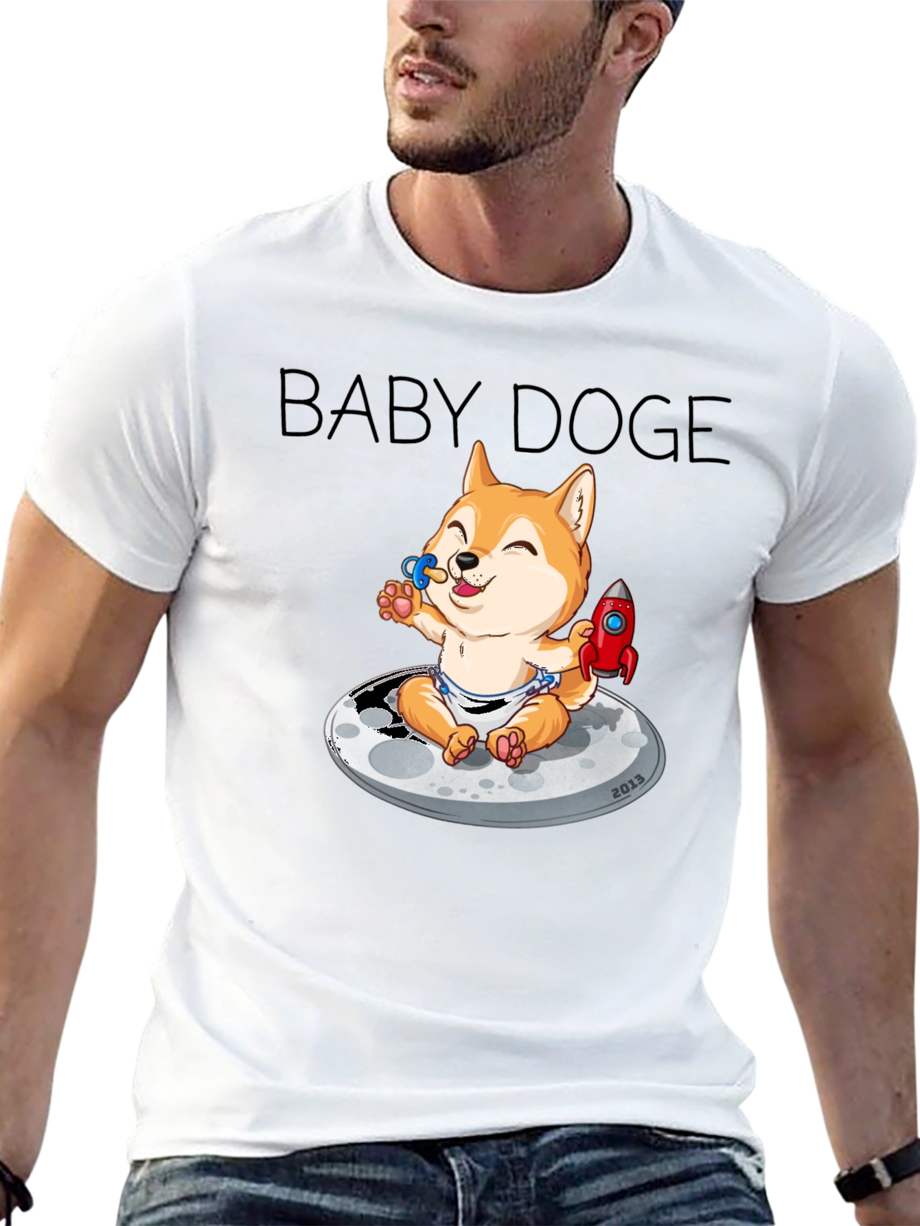 Baby Doge on the Moon Black Graphic Tee