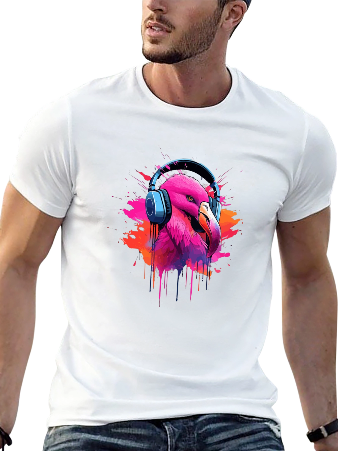 Flamingo Headphone Graphic Black Tee