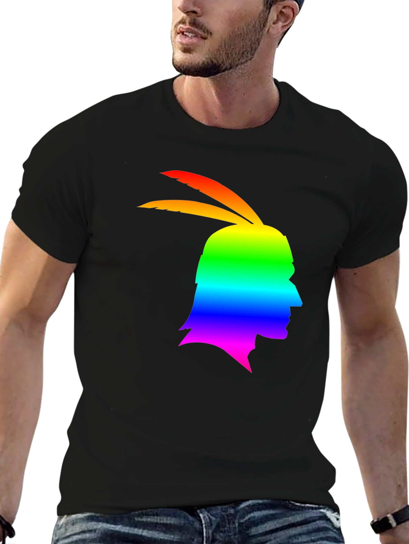 Rainbow Indian Chief Silhouette Graphic T-Shirt
