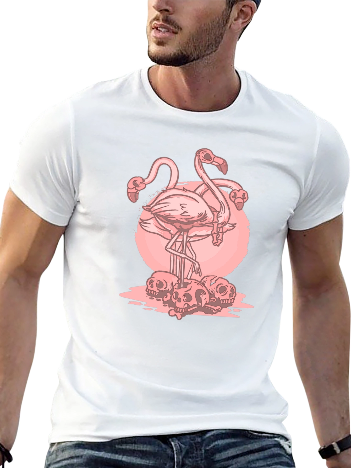 Flamingo Skull Graphic T-Shirt - Edgy Style