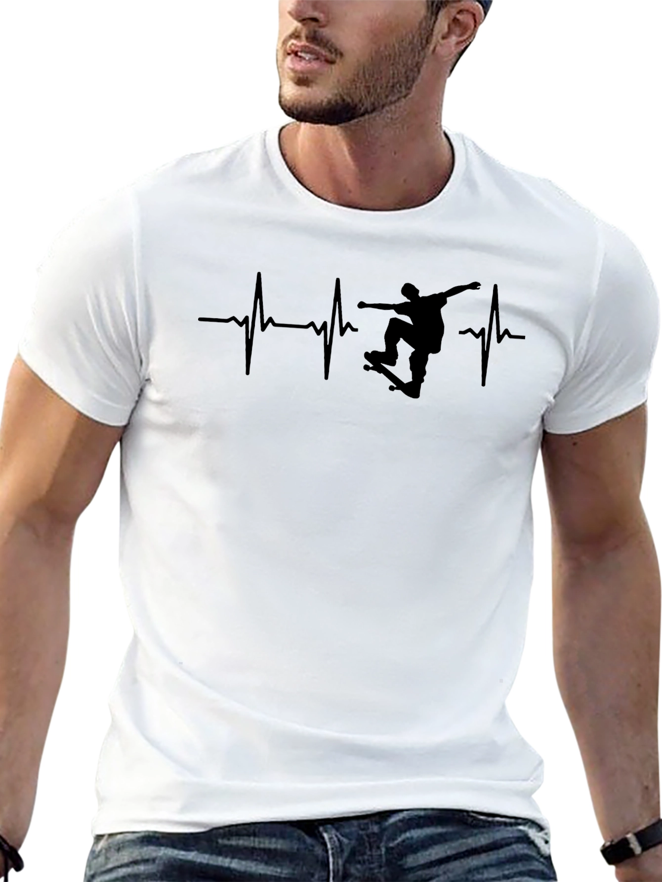 Skateboard Heartbeat Graphic Tee - Black Casual T-Shirt
