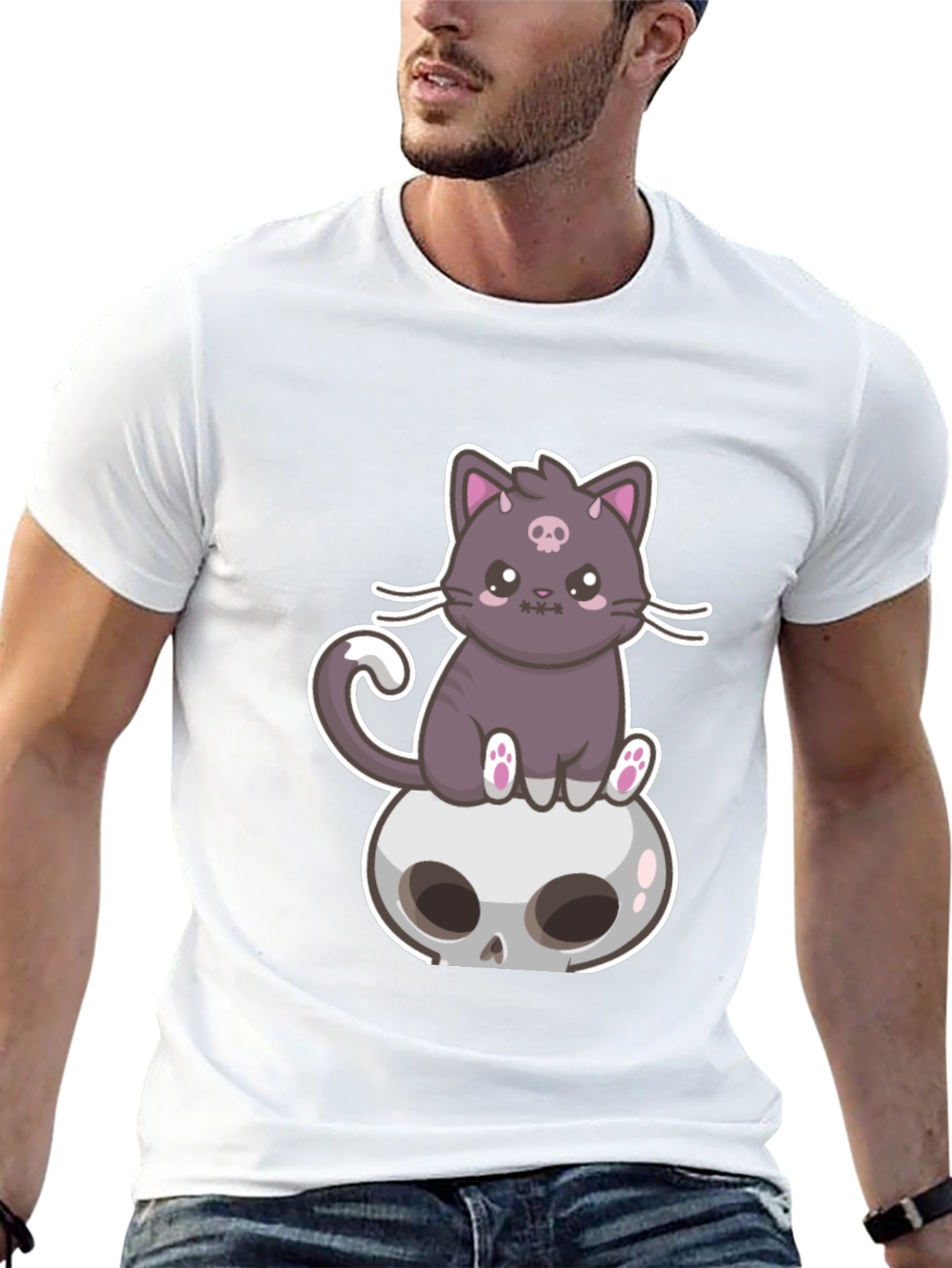 Cute Cat Skull T-Shirt - Gothic Kawaii Style