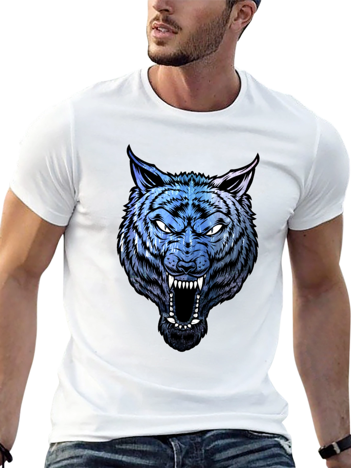 Mens Wolf Graphic Print Black T-Shirt