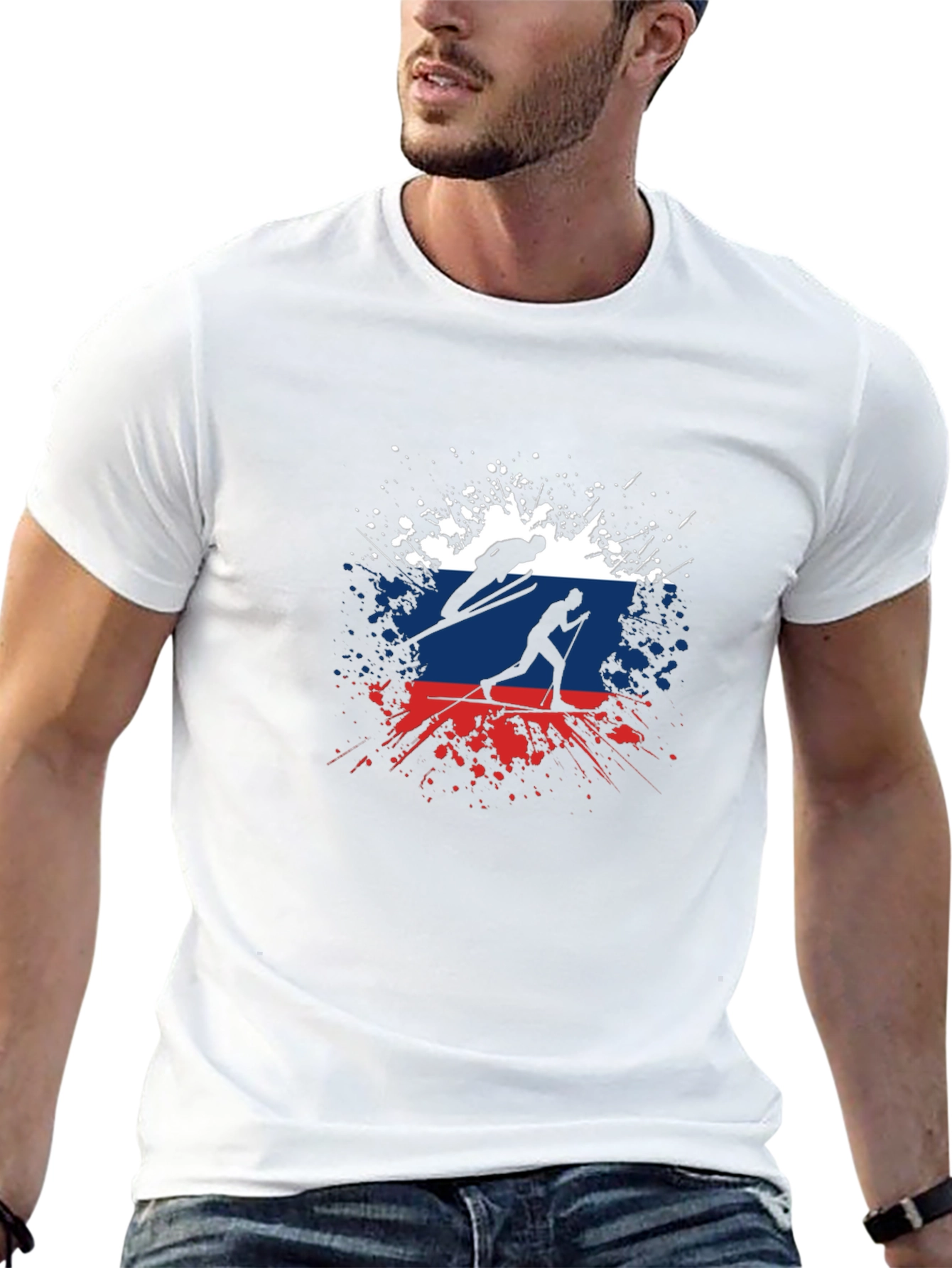 Ski Russia Flag Mens Graphic Tee