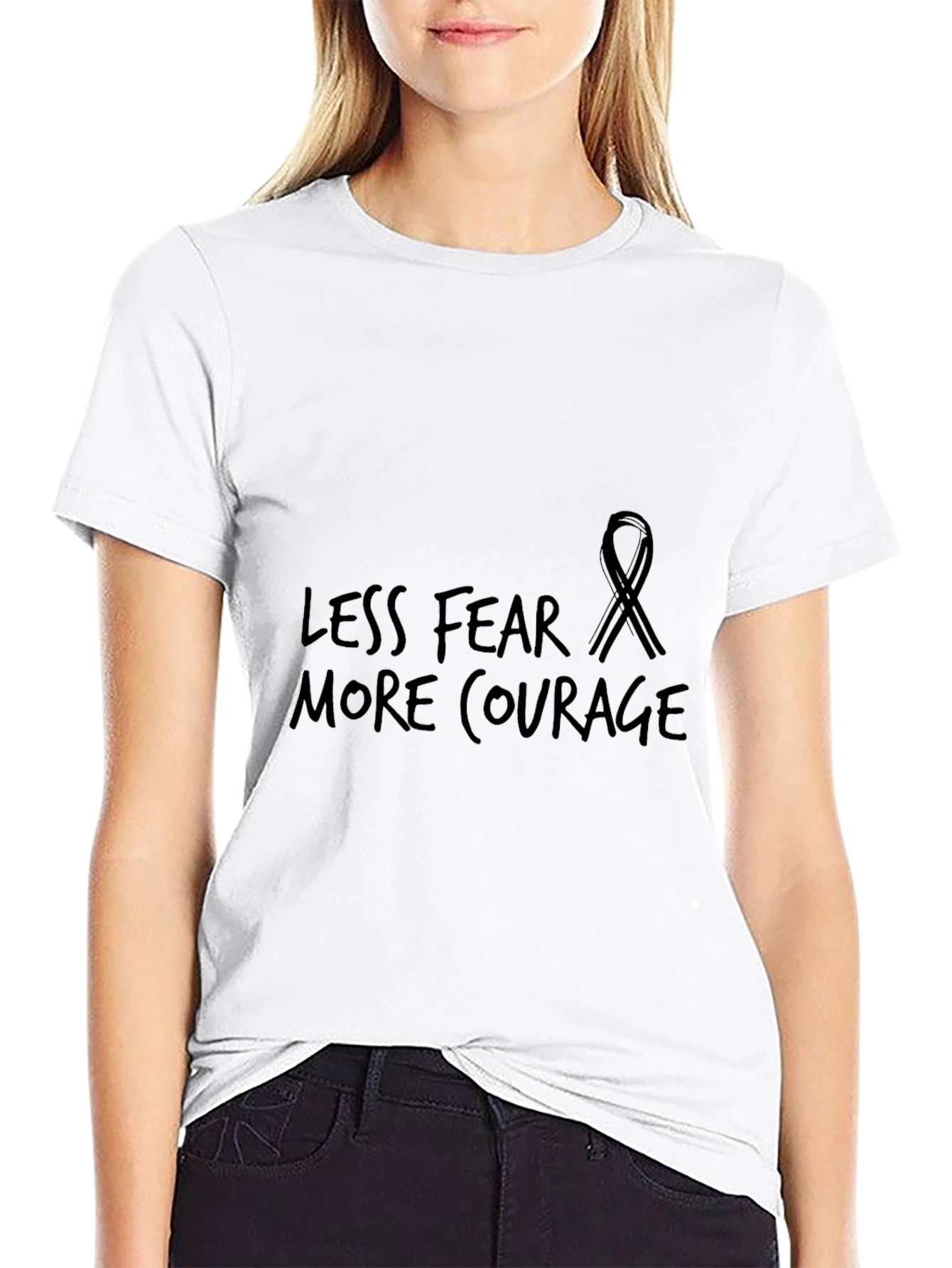Less Fear More Courage Black Ribbon Graphic Tee