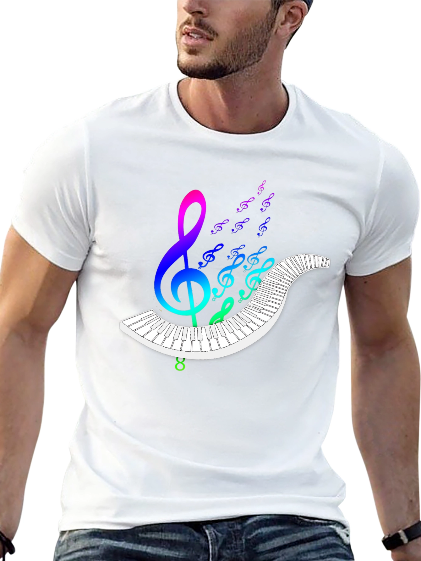 Rainbow Music Notes Piano Graphic Tee
