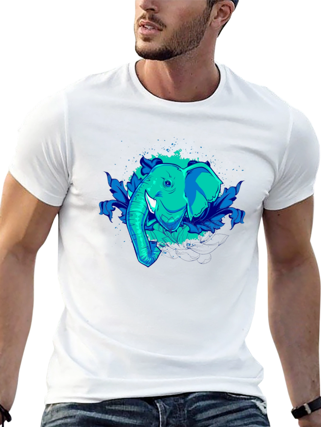 Elephant Graphic Tee - Cool Blue Design