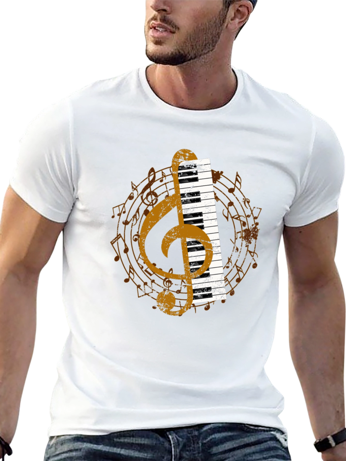 Musical T-Shirt: Piano & Treble Clef Graphic Tee