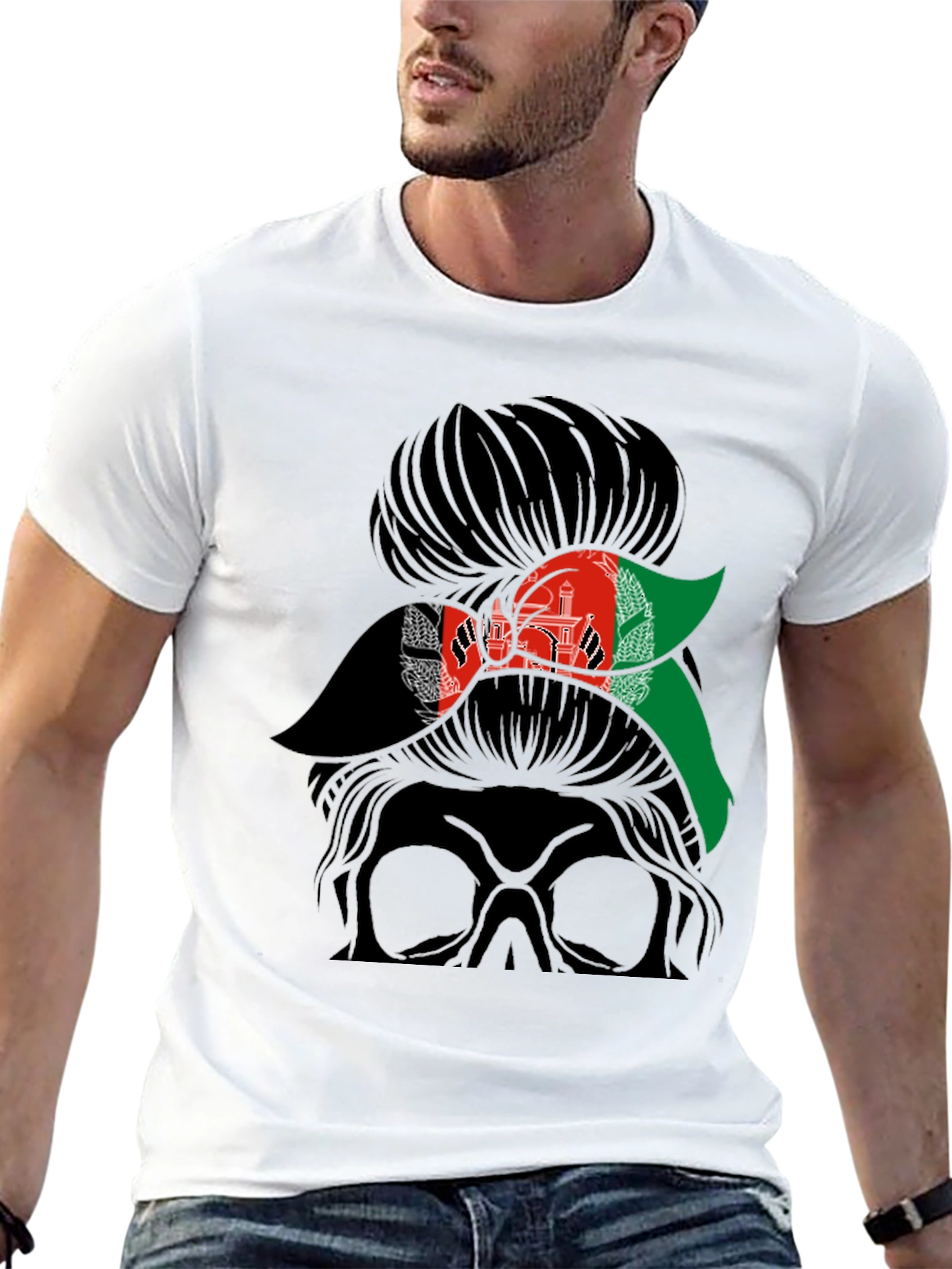 Afghan Flag Messy Bun T-Shirt