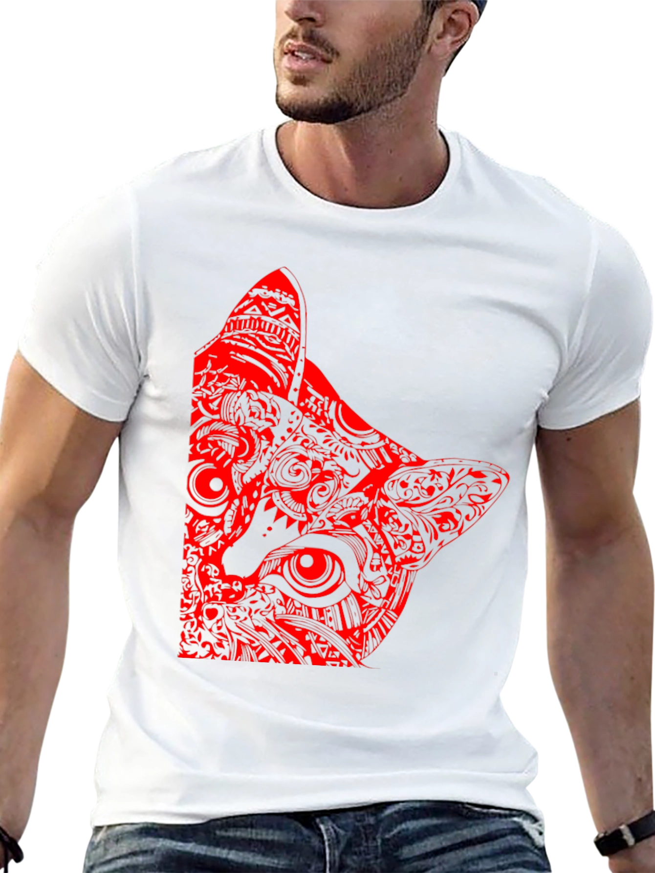 Red Cat Graphic Print Black T-Shirt