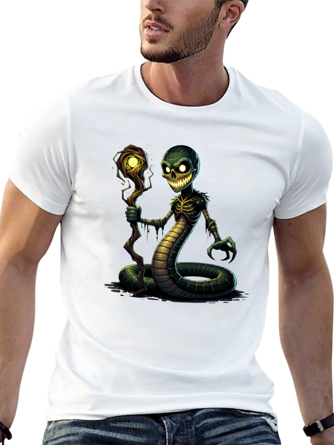 Creepy Snake Skeleton Sorcerer Graphic Tee