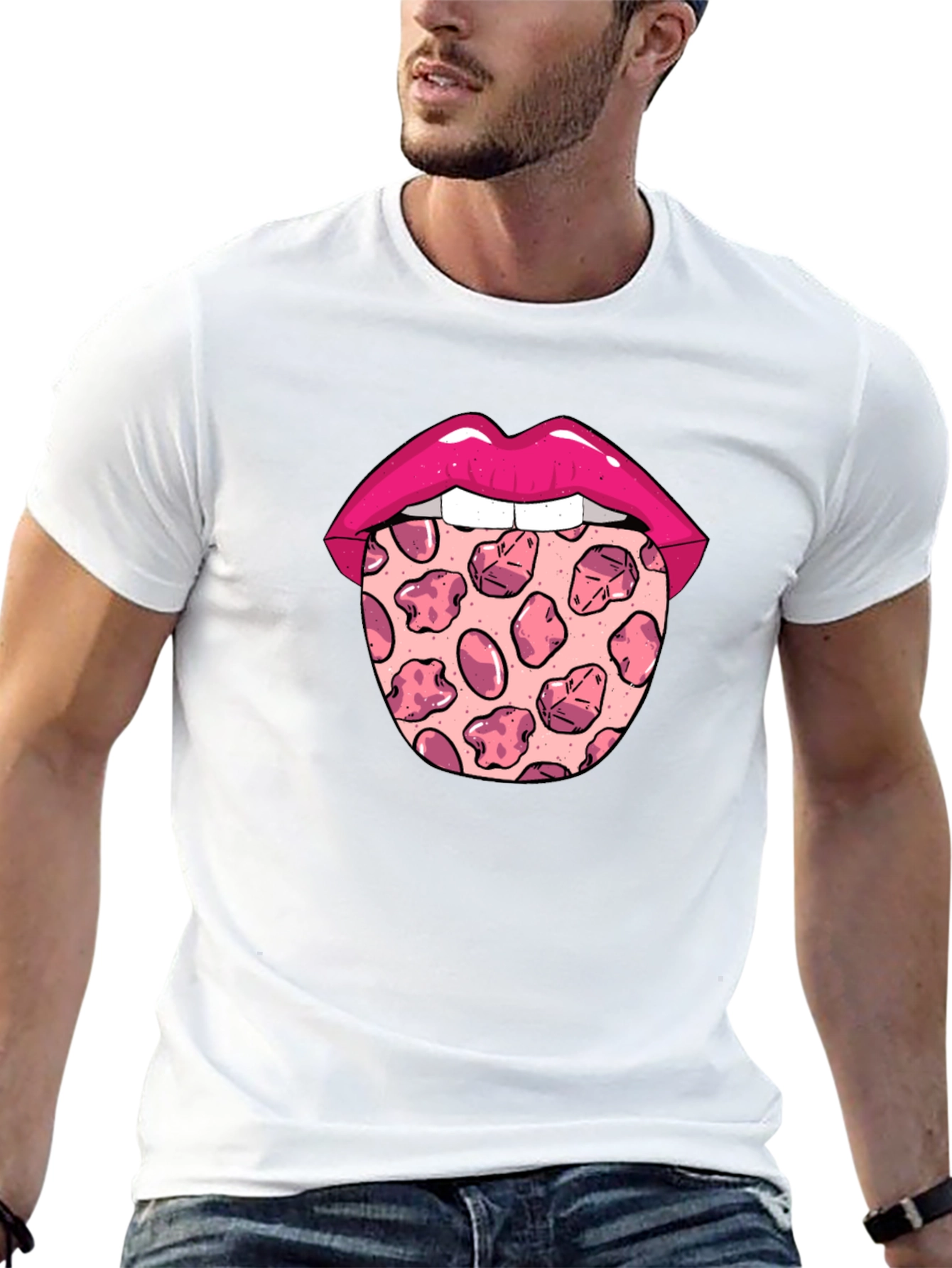 Pizza Tongue Graphic Tee - Black Crew Neck