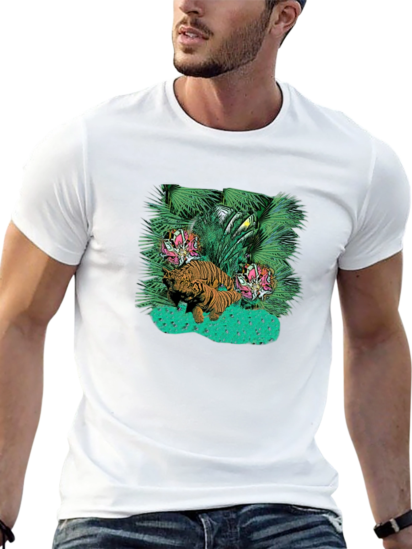 Tropical Tiger Graphic Tee - Unique Design