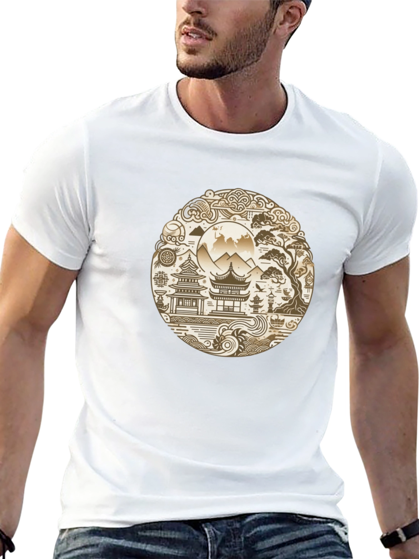 Oriental Landscape Graphic Black Tee